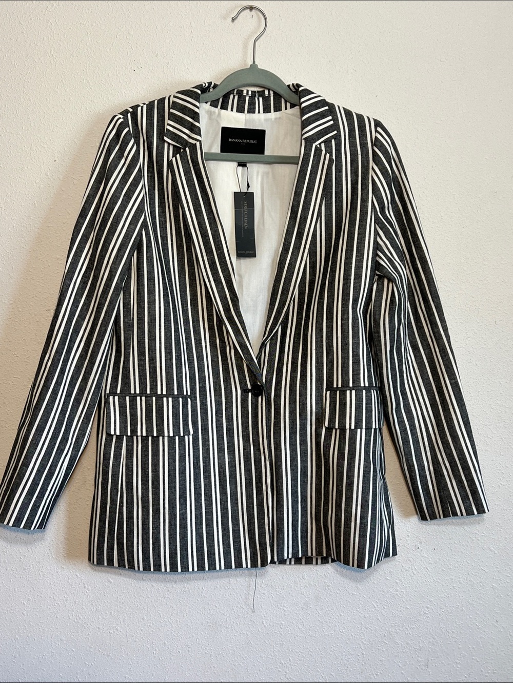Banana Republic Linen Blend Vertical Stripe Blazer Size 10
